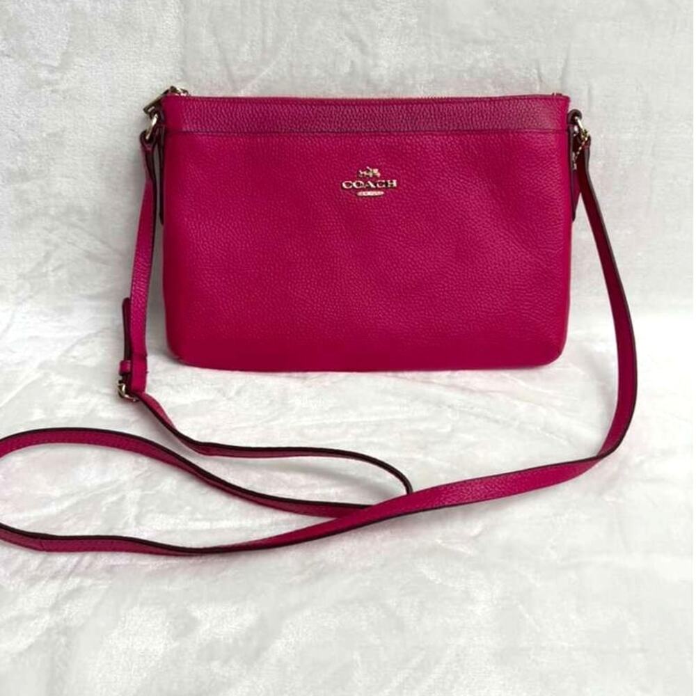 Coach Polished Pebble Crossbody Logo Cross Body Pink Ruby - Picture 2 of 10